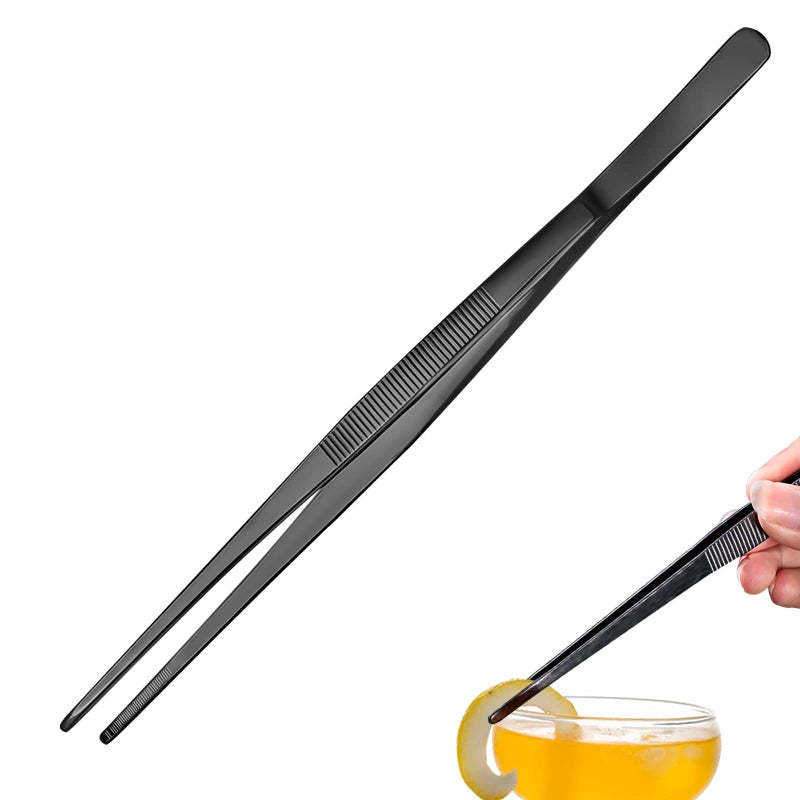 SuproBarware Tweezers â€“ 11.8''/30cm Precision Tweezers, Garnish Stainless Steel Tongs for Bartender, Mixologists Clipping Food â€“ NZ01-B (Black) - Image 1